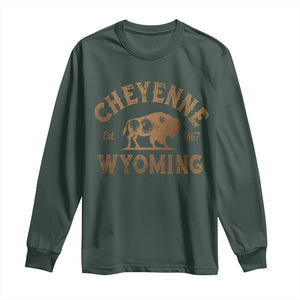 Cheyenne Wyoming Est 1867 WY Bison Cowboy State Pride Long Sleeve Shirt TS11 Dark Forest Green Print Your Wear