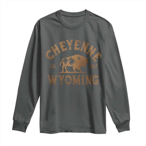 Cheyenne Wyoming Est 1867 WY Bison Cowboy State Pride Long Sleeve Shirt TS11 Dark Heather Print Your Wear