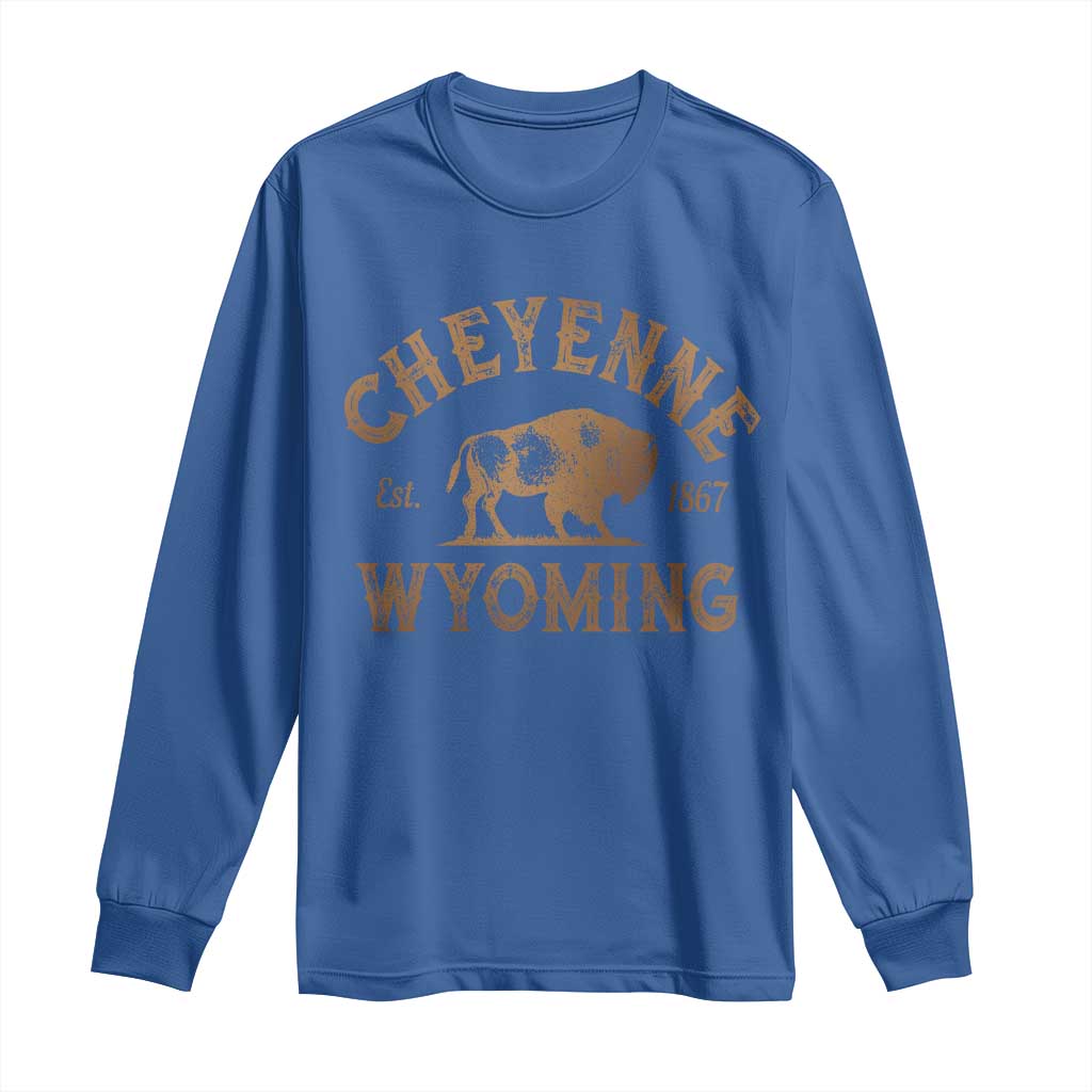 Cheyenne Wyoming Est 1867 WY Bison Cowboy State Pride Long Sleeve Shirt TS11 Royal Blue Print Your Wear