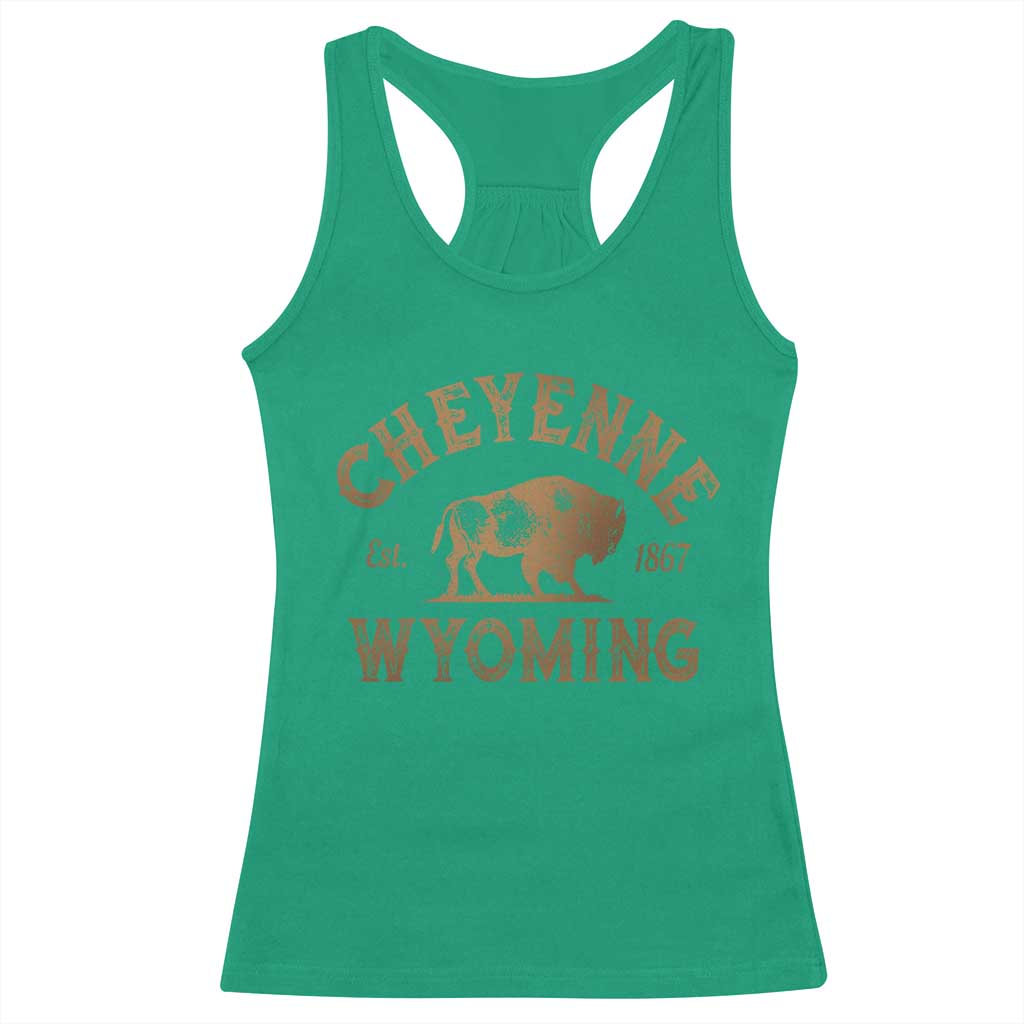 Cheyenne Wyoming Est 1867 WY Bison Cowboy State Pride Racerback Tank Top TS11 Irish Green Print Your Wear