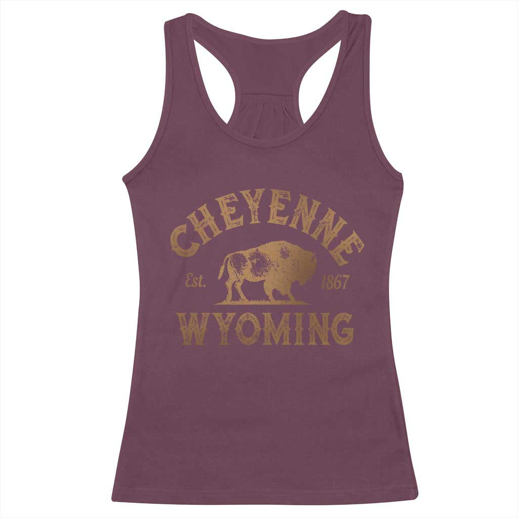 Cheyenne Wyoming Est 1867 WY Bison Cowboy State Pride Racerback Tank Top TS11 Maroon Print Your Wear
