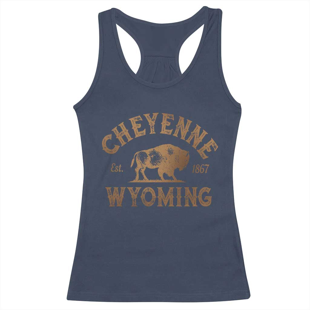 Cheyenne Wyoming Est 1867 WY Bison Cowboy State Pride Racerback Tank Top TS11 Navy Print Your Wear