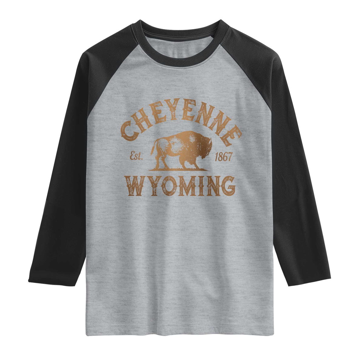 Cheyenne Wyoming Est 1867 WY Bison Cowboy State Pride Raglan Shirt TS11 Heather Gray Black Print Your Wear