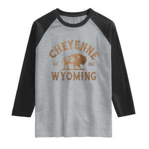 Cheyenne Wyoming Est 1867 WY Bison Cowboy State Pride Raglan Shirt TS11 Heather Gray Black Print Your Wear