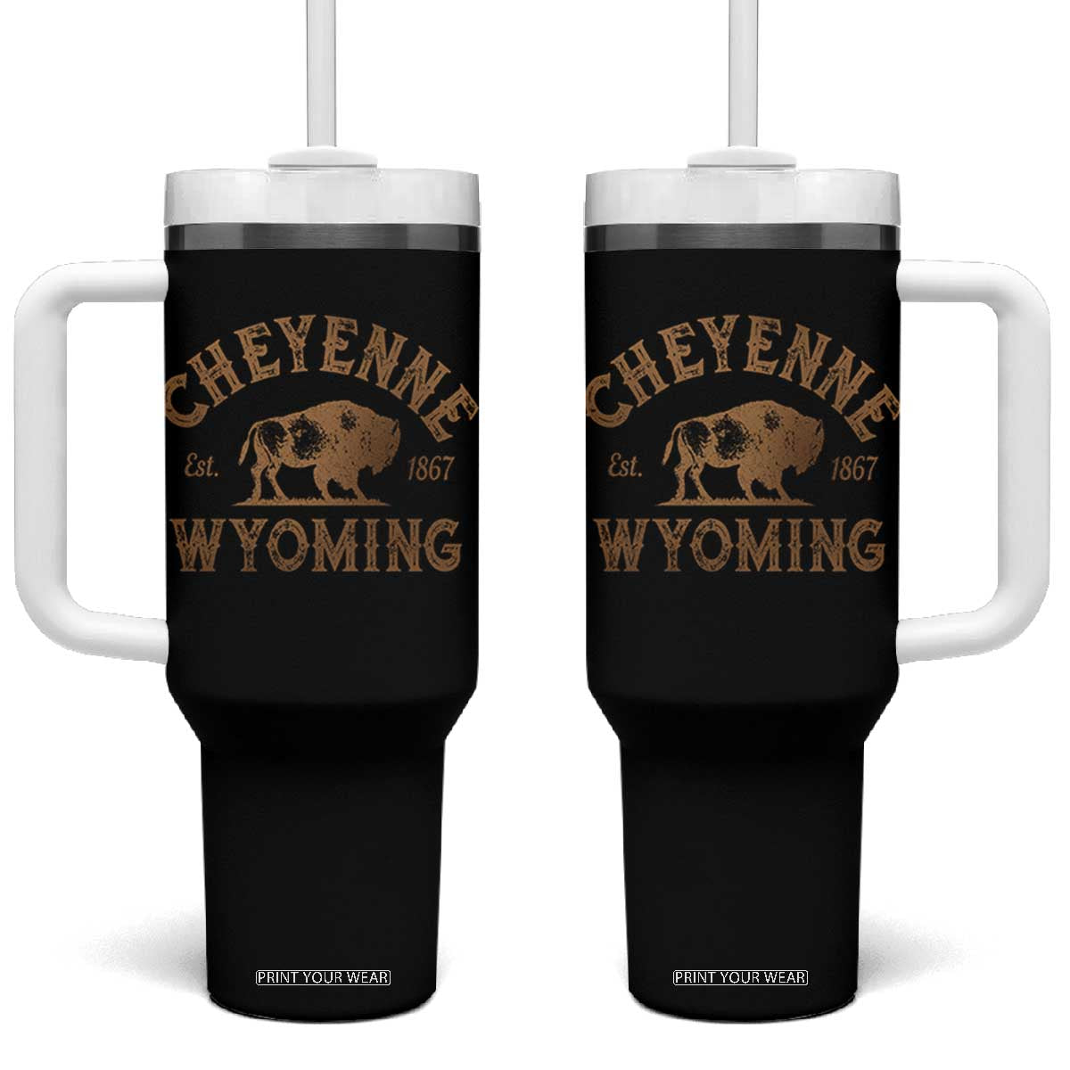 Cheyenne Wyoming Est 1867 WY Bison Cowboy State Pride Tumbler With Handle TS11 One Size: 40 oz Black Print Your Wear