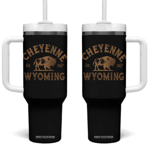 Cheyenne Wyoming Est 1867 WY Bison Cowboy State Pride Tumbler With Handle TS11 One Size: 40 oz Black Print Your Wear