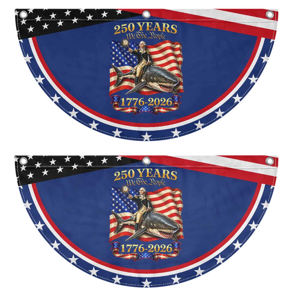 250 Years George Washington Riding Shark Patriotic Fan Flag Funny July 4th American Flag 1776 2026 TS11 2pcs pack Classic Navy Print Your Wear