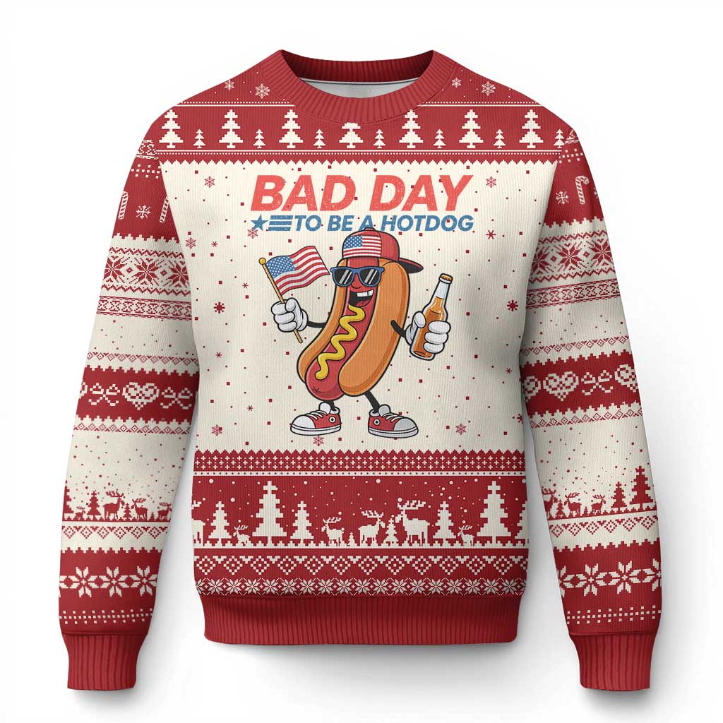 Bad Day To Be A Hot Dog Ugly Christmas Sweater Funny BBQ Grilling 4th of July TS11 Beige Red Print Your Wear
