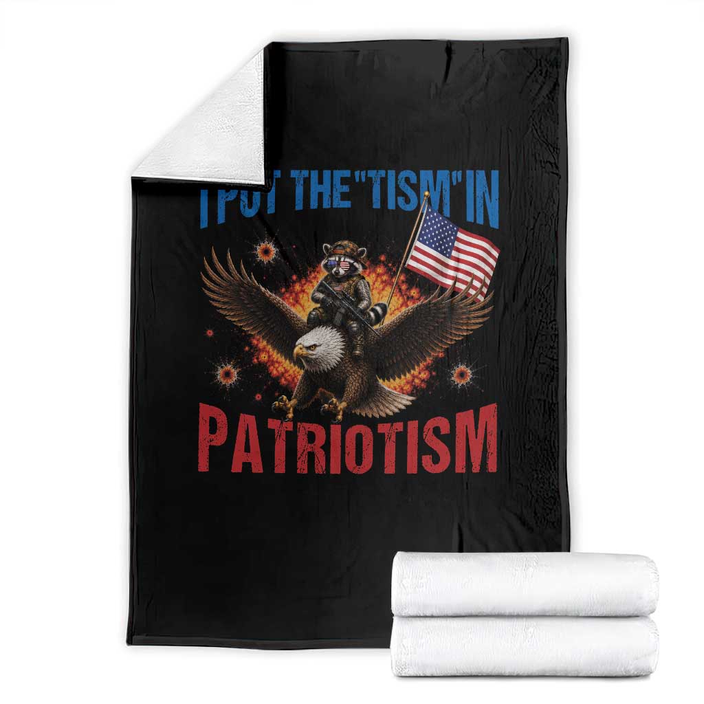 I Put The Tism In Patriotism Throw Blanket Raccoon Bald Eagle 4th of July USA TS11 Black Print Your Wear