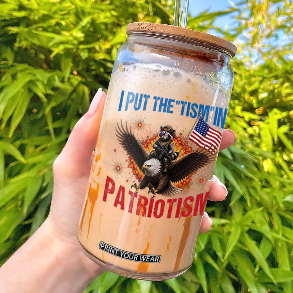 I Put The Tism In Patriotism Glass Can Raccoon Bald Eagle 4th of July USA TS11 Black Print Your Wear