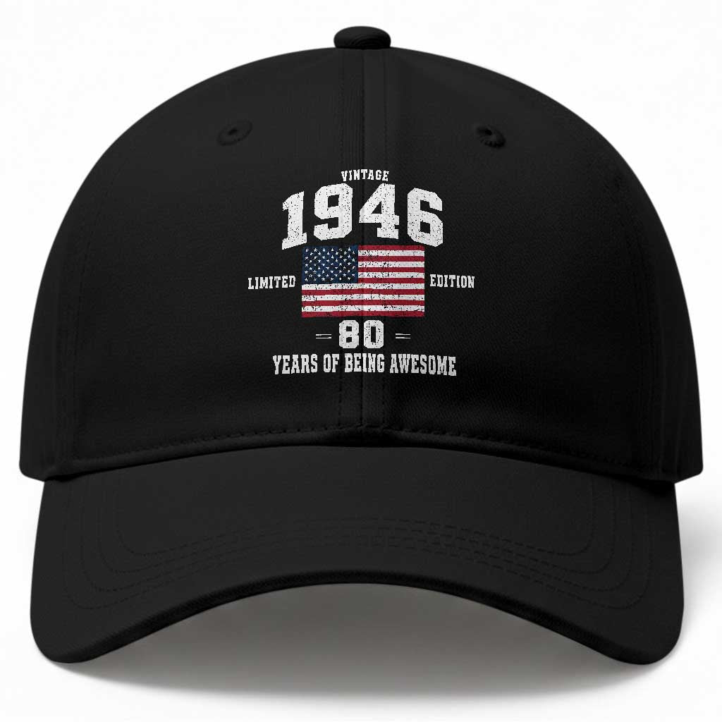 80th Birthday Baseball Cap Vintage 1946 Limited Edition 80 Years Of Being Awesome USA Flag TS11 Print Your Wear