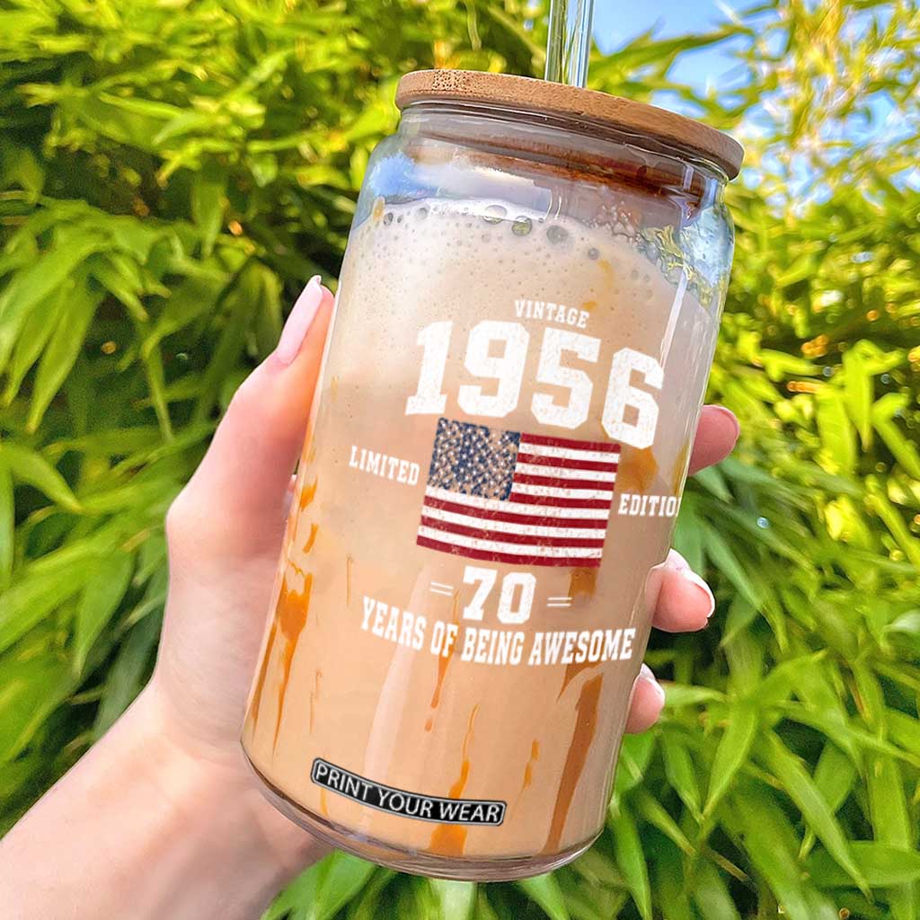 70th Birthday Glass Can Vintage 1956 Limited Edition 70 Years Of Being Awesome USA Flag TS11 Black Print Your Wear