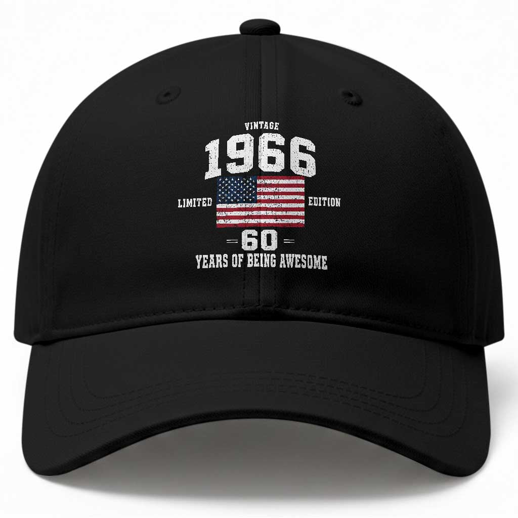 60th Birthday Baseball Cap Vintage 1966 Limited Edition 60 Years Of Being Awesome USA Flag TS11 Print Your Wear