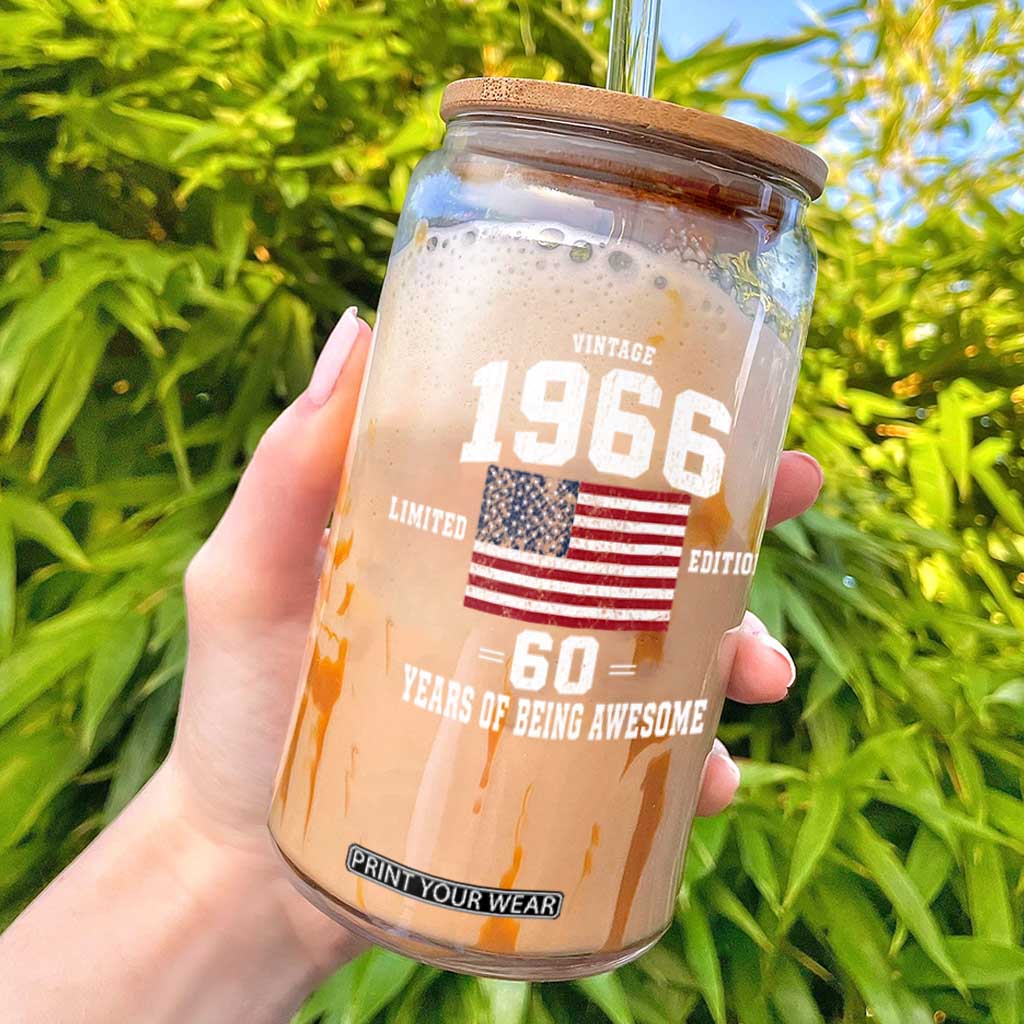 60th Birthday Glass Can Vintage 1966 Limited Edition 60 Years Of Being Awesome USA Flag TS11 Black Print Your Wear