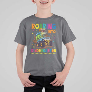 Roaring Into Kindergarten T Shirt For Kid Back to School Dinosaur T-Rex Monster Truck TS11 Charcoal Print Your Wear