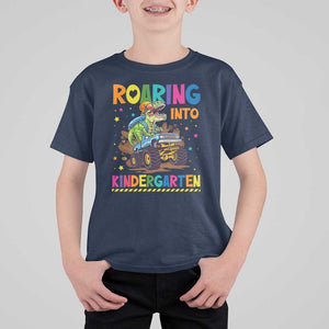 Roaring Into Kindergarten T Shirt For Kid Back to School Dinosaur T-Rex Monster Truck TS11 Navy Print Your Wear