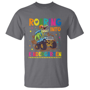 Roaring Into Kindergarten T Shirt Back to School Dinosaur T-Rex Monster Truck TS11 Charcoal Print Your Wear