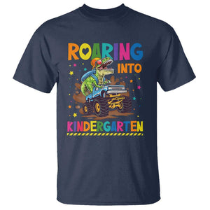 Roaring Into Kindergarten T Shirt Back to School Dinosaur T-Rex Monster Truck TS11 Navy Print Your Wear