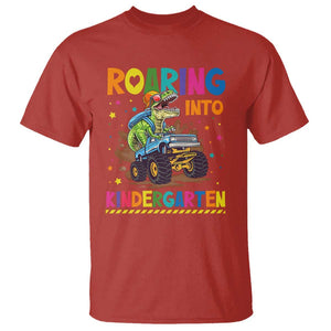 Roaring Into Kindergarten T Shirt Back to School Dinosaur T-Rex Monster Truck TS11 Red Print Your Wear