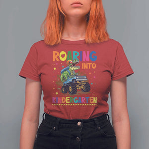 Roaring Into Kindergarten T Shirt For Women Back to School Dinosaur T-Rex Monster Truck TS11 Red Print Your Wear