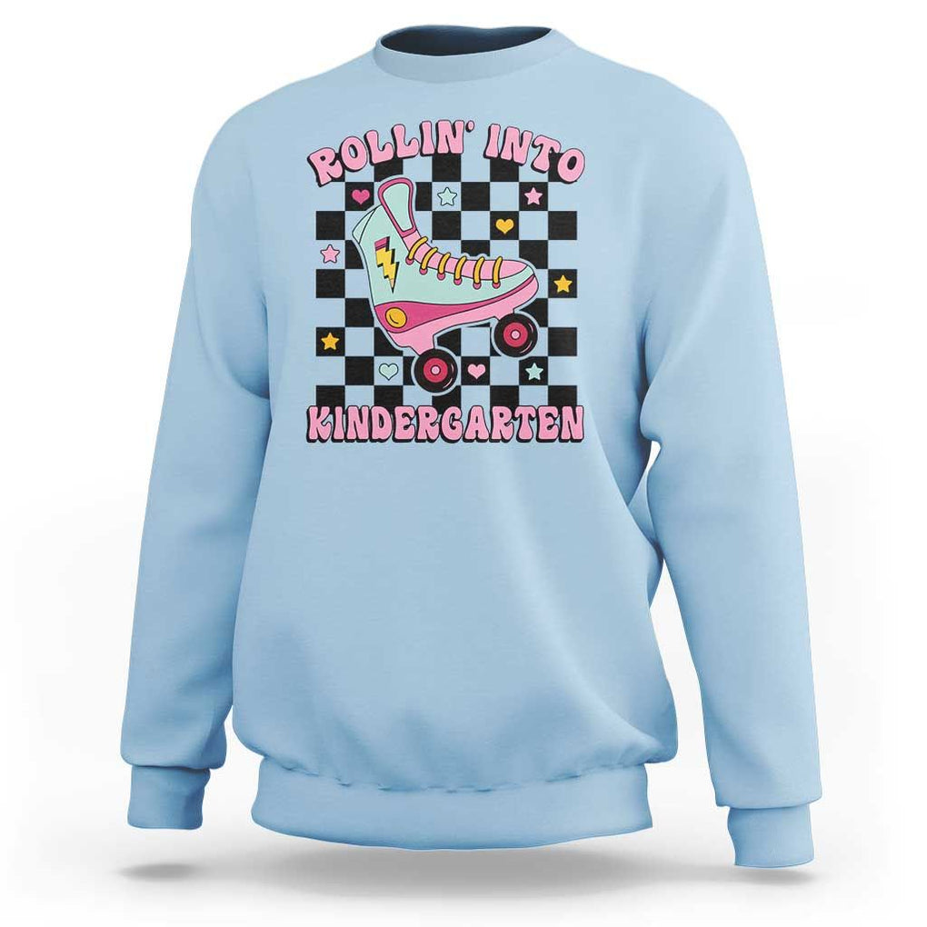 Rolling Into Kindergarten Sweatshirt Back To School Roller Skating Girl TS11 Light Blue Print Your Wear