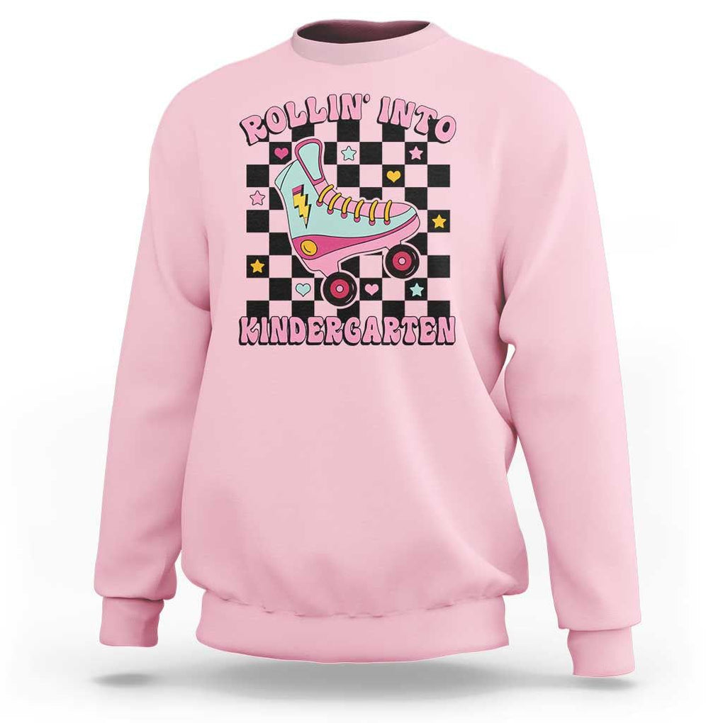 Rolling Into Kindergarten Sweatshirt Back To School Roller Skating Girl TS11 Light Pink Print Your Wear