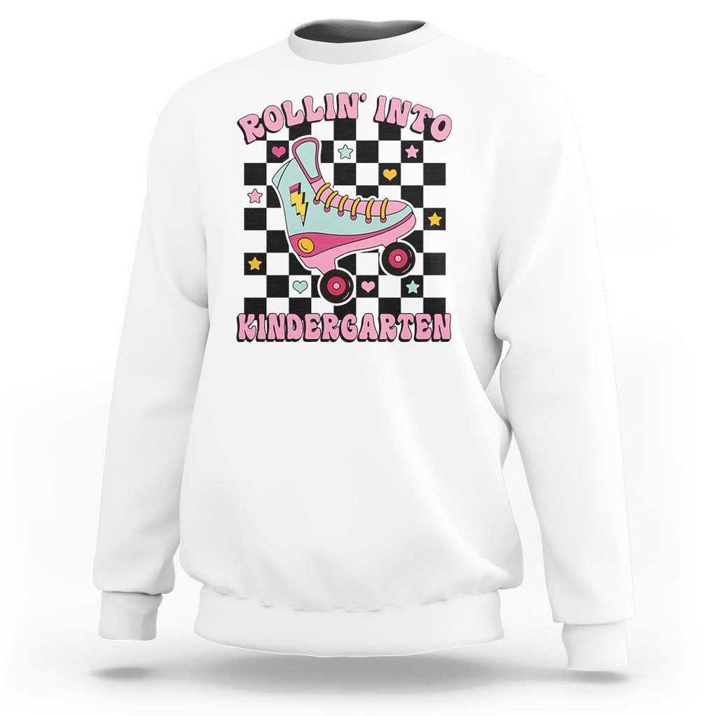 Rolling Into Kindergarten Sweatshirt Back To School Roller Skating Girl TS11 White Print Your Wear