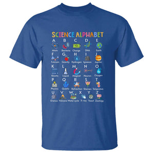 Science T Shirt Alphabet Physical Is All Around Us Teacher TS11 Royal Blue Print Your Wear