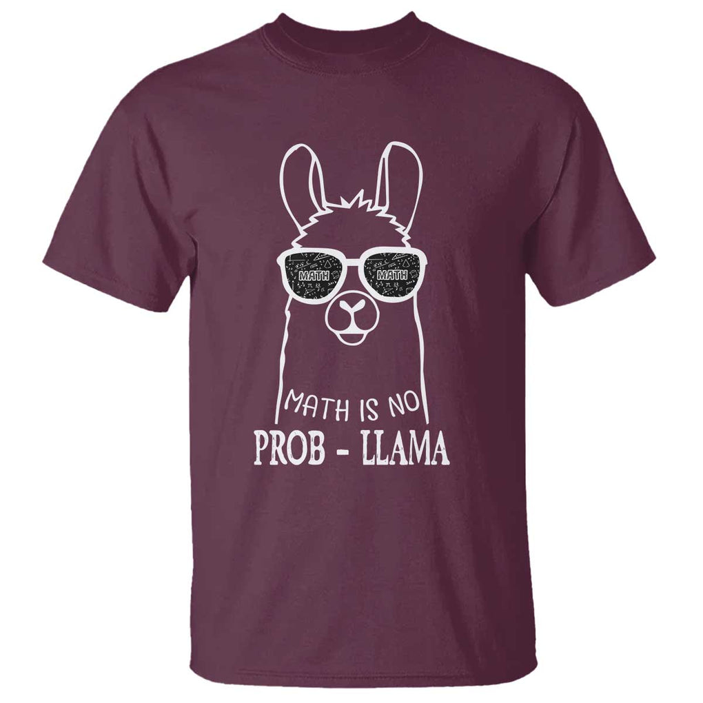 Funny Math Llama T Shirt Math Is No Problem Back To School TS11 Maroon Print Your Wear
