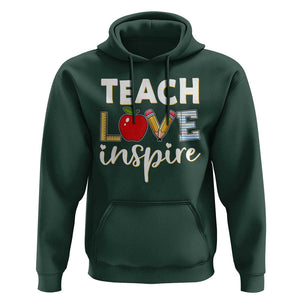 Inspirational Teacher Hoodie Teach Love Inspire Apple Pencil Ruler TS11 Dark Forest Green Print Your Wear