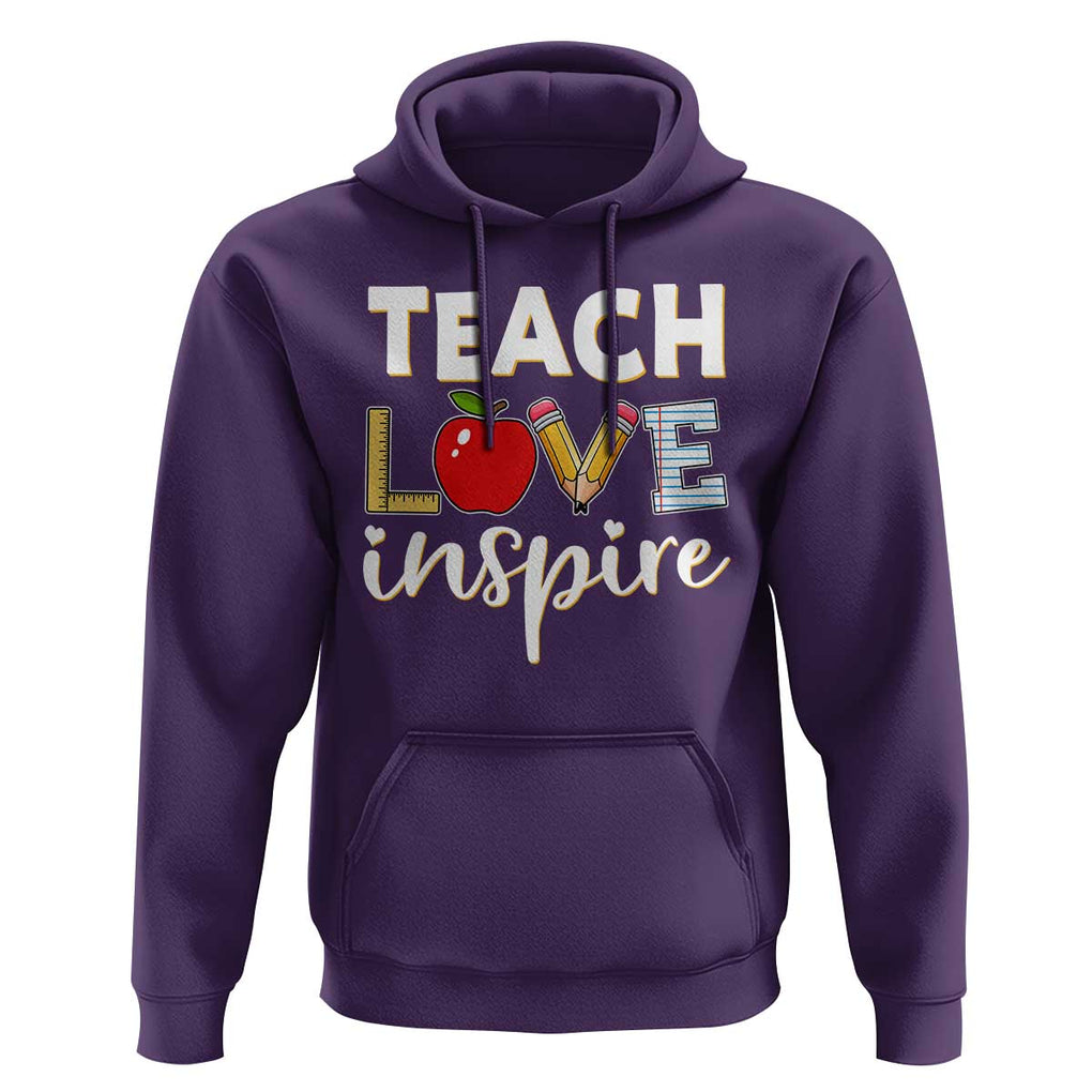 Inspirational Teacher Hoodie Teach Love Inspire Apple Pencil Ruler TS11 Purple Print Your Wear