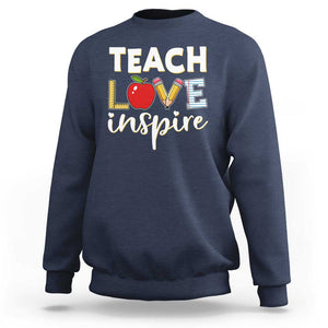 Inspirational Teacher Sweatshirt Teach Love Inspire Apple Pencil Ruler TS11 Navy Print Your Wear