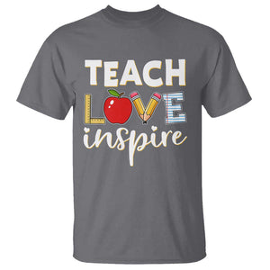 Inspirational Teacher T Shirt Teach Love Inspire Apple Pencil Ruler TS11 Charcoal Print Your Wear