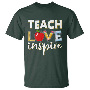 Inspirational Teacher T Shirt Teach Love Inspire Apple Pencil Ruler TS11 Dark Forest Green Print Your Wear