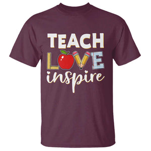 Inspirational Teacher T Shirt Teach Love Inspire Apple Pencil Ruler TS11 Maroon Print Your Wear