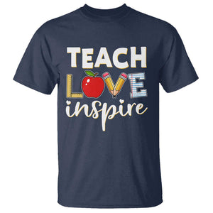 Inspirational Teacher T Shirt Teach Love Inspire Apple Pencil Ruler TS11 Navy Print Your Wear