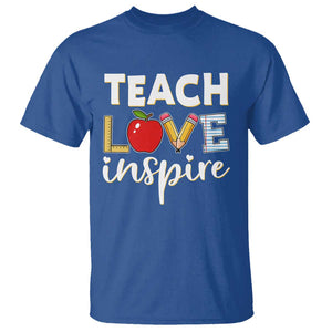 Inspirational Teacher T Shirt Teach Love Inspire Apple Pencil Ruler TS11 Royal Blue Print Your Wear