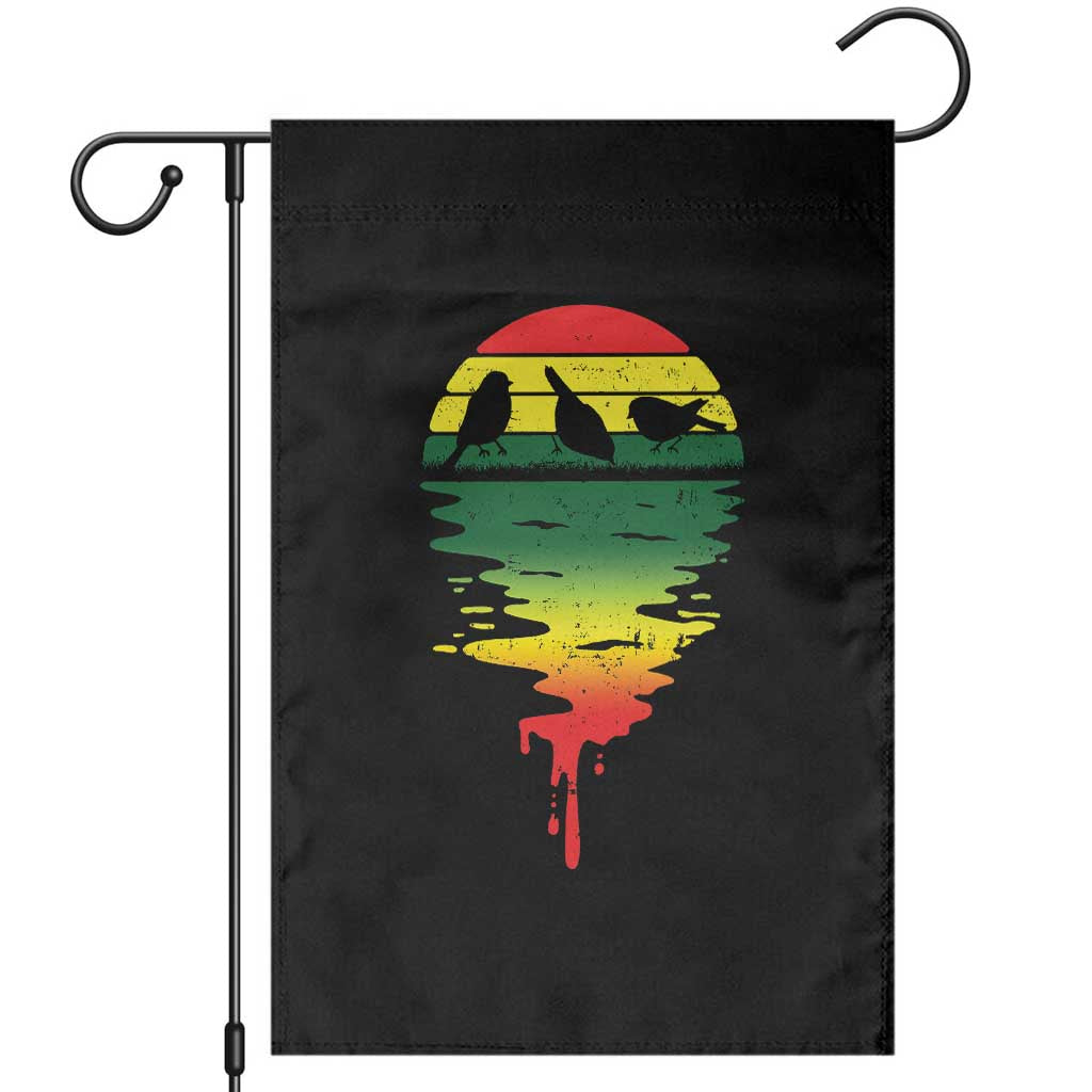 Funny Three Birds Garden Flag Rasta Sunset Reggae Music Jamaica Reflection TS11 Black Print Your Wear
