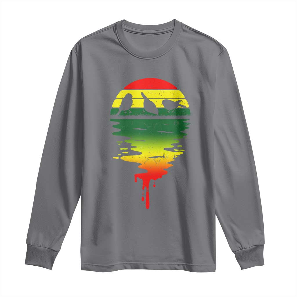 Three Birds Long Sleeve Shirt Rasta Sunset Reggae Music Jamaica Reflection TS11 Charcoal Print Your Wear