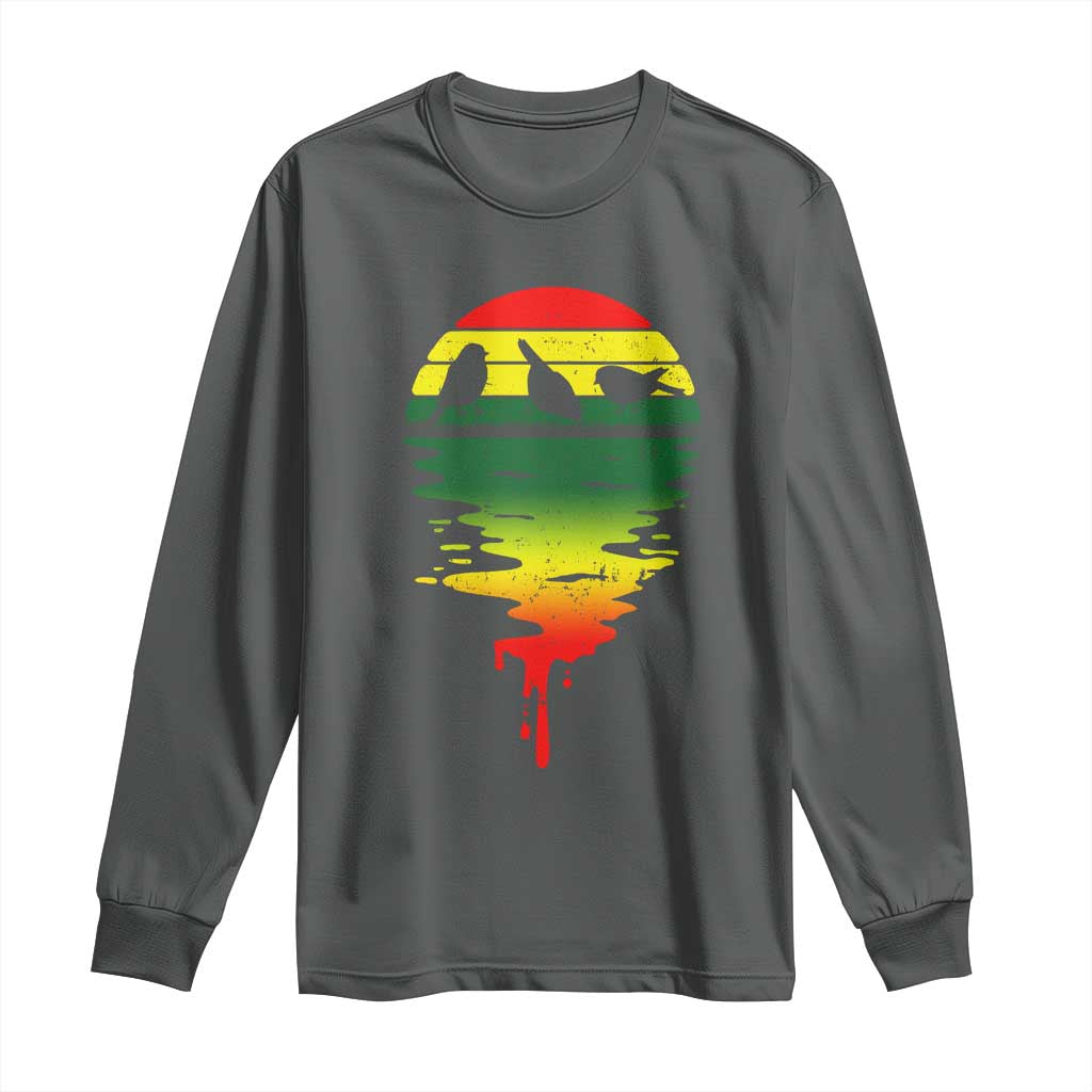 Three Birds Long Sleeve Shirt Rasta Sunset Reggae Music Jamaica Reflection TS11 Dark Heather Print Your Wear