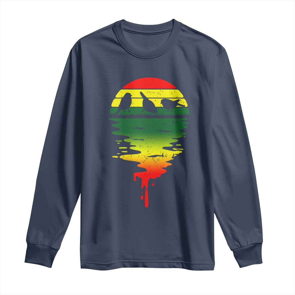 Three Birds Long Sleeve Shirt Rasta Sunset Reggae Music Jamaica Reflection TS11 Navy Print Your Wear