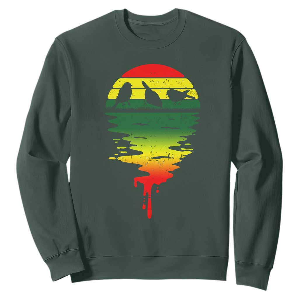 Three Birds Sweatshirt Rasta Sunset Reggae Music Jamaica Reflection TS11 Dark Forest Green Print Your Wear