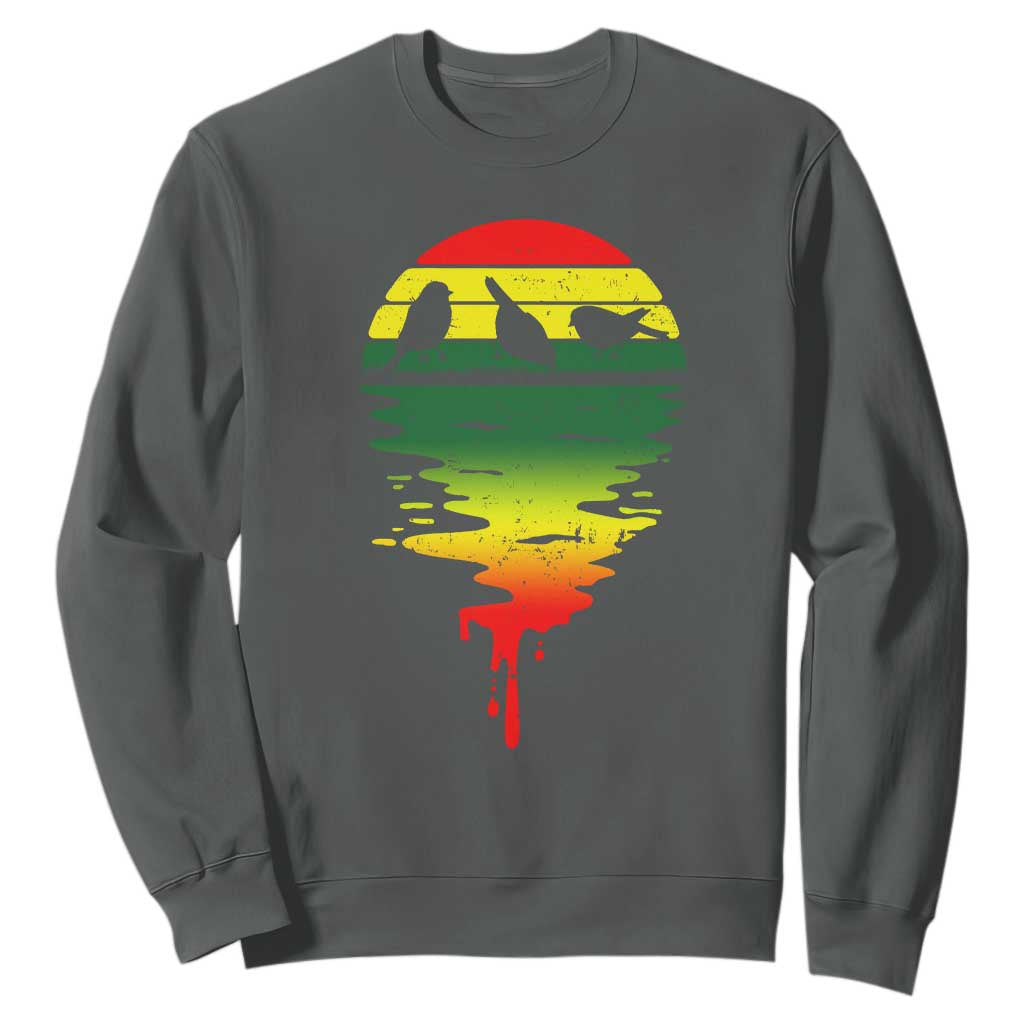 Three Birds Sweatshirt Rasta Sunset Reggae Music Jamaica Reflection TS11 Dark Heather Print Your Wear