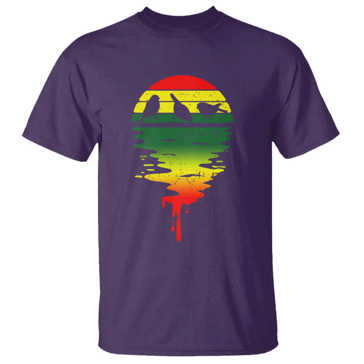 Three Birds T Shirt Rasta Sunset Reggae Music Jamaica Reflection TS11 Purple Print Your Wear