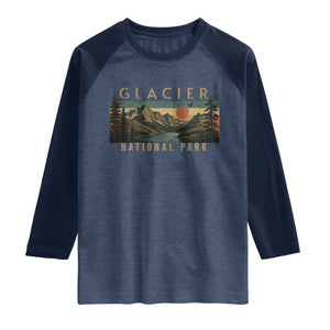 Glacier National Park Raglan Shirt Montana Wildlife Nature Lover TS11 Heather Denim Navy Print Your Wear