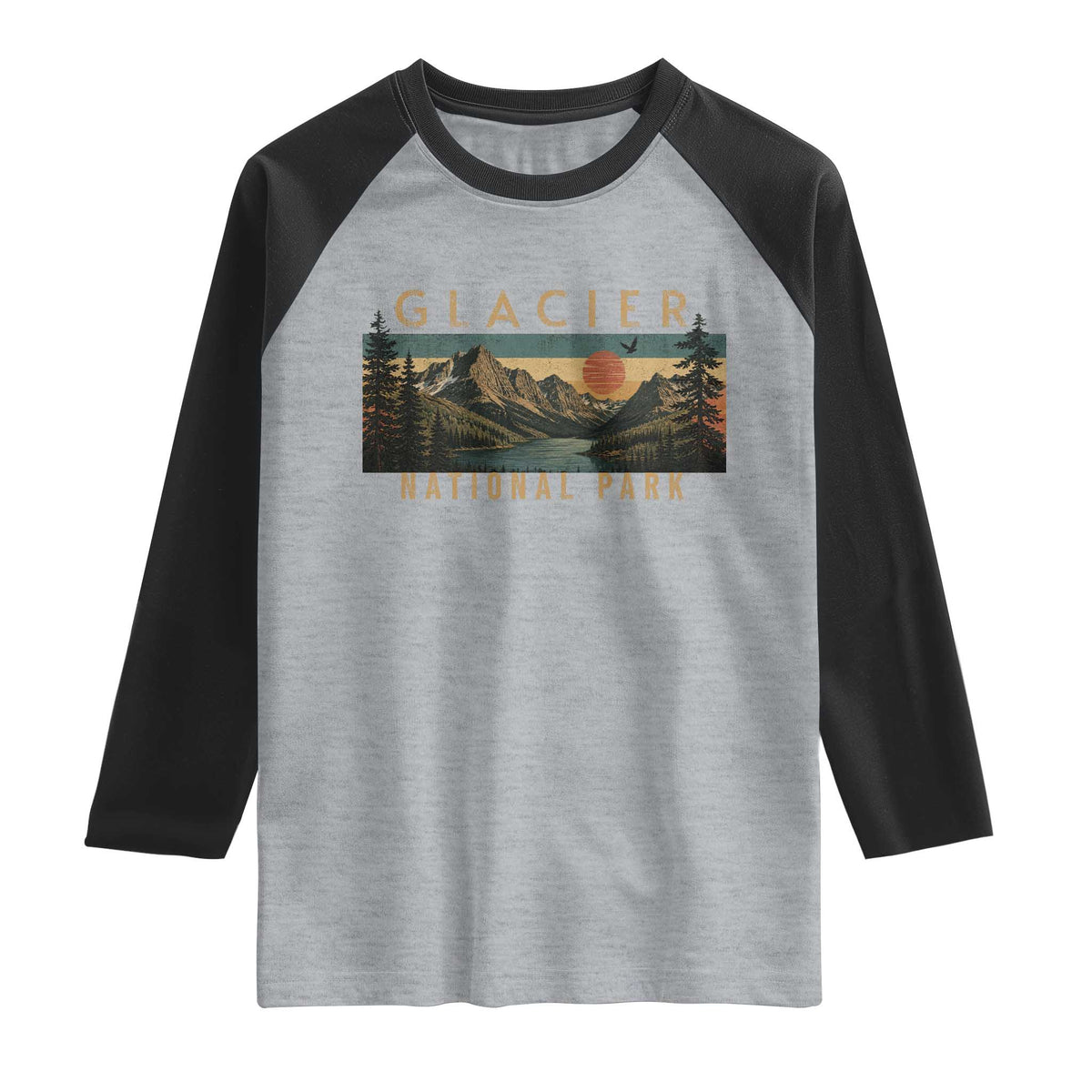 Glacier National Park Raglan Shirt Montana Wildlife Nature Lover TS11 Heather Gray Black Print Your Wear