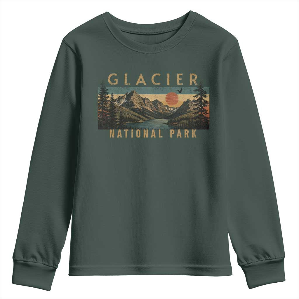 Glacier National Park Youth Sweatshirt Montana Wildlife Nature Lover TS11 Dark Forest Green Print Your Wear