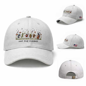 Sad Bug Summer Funny Insect Inspired Indie Aesthetic Baseball Cap Folk Pop Music Bugs Lover TS11 Baseball Cap Universal Fit White Print Your Wear