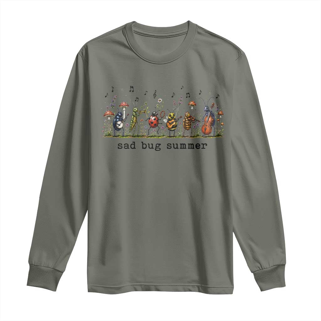 Sad Bug Summer Funny Insect Inspired Indie Aesthetic Long Sleeve Shirt Folk Pop Music Bugs Lover TS11 Military Green Print Your Wear