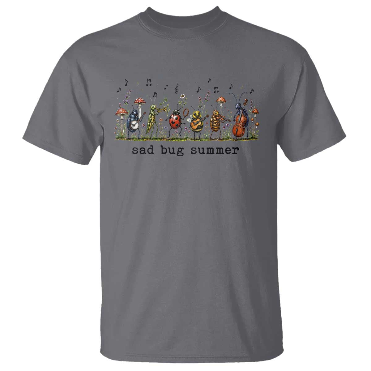 Sad Bug Summer Funny Insect Inspired Indie Aesthetic T Shirt Folk Pop Music Bugs Lover TS11 Charcoal Print Your Wear